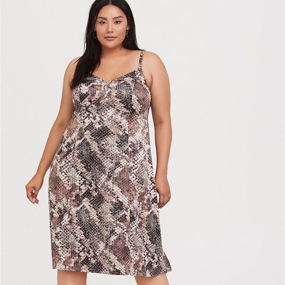 Torrid Midi Satin Snakeskin Print Dress - Picture 2 of 10